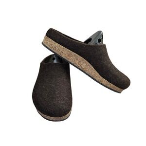 Stegmann Wool Felt Clogs Brown Cork Sole Slip On Mule Shoes Sz 9.5
